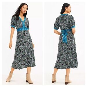 LOFT Paisley Button V-Neck Midi DressPaisley Button V-Neck Midi Dress Medium